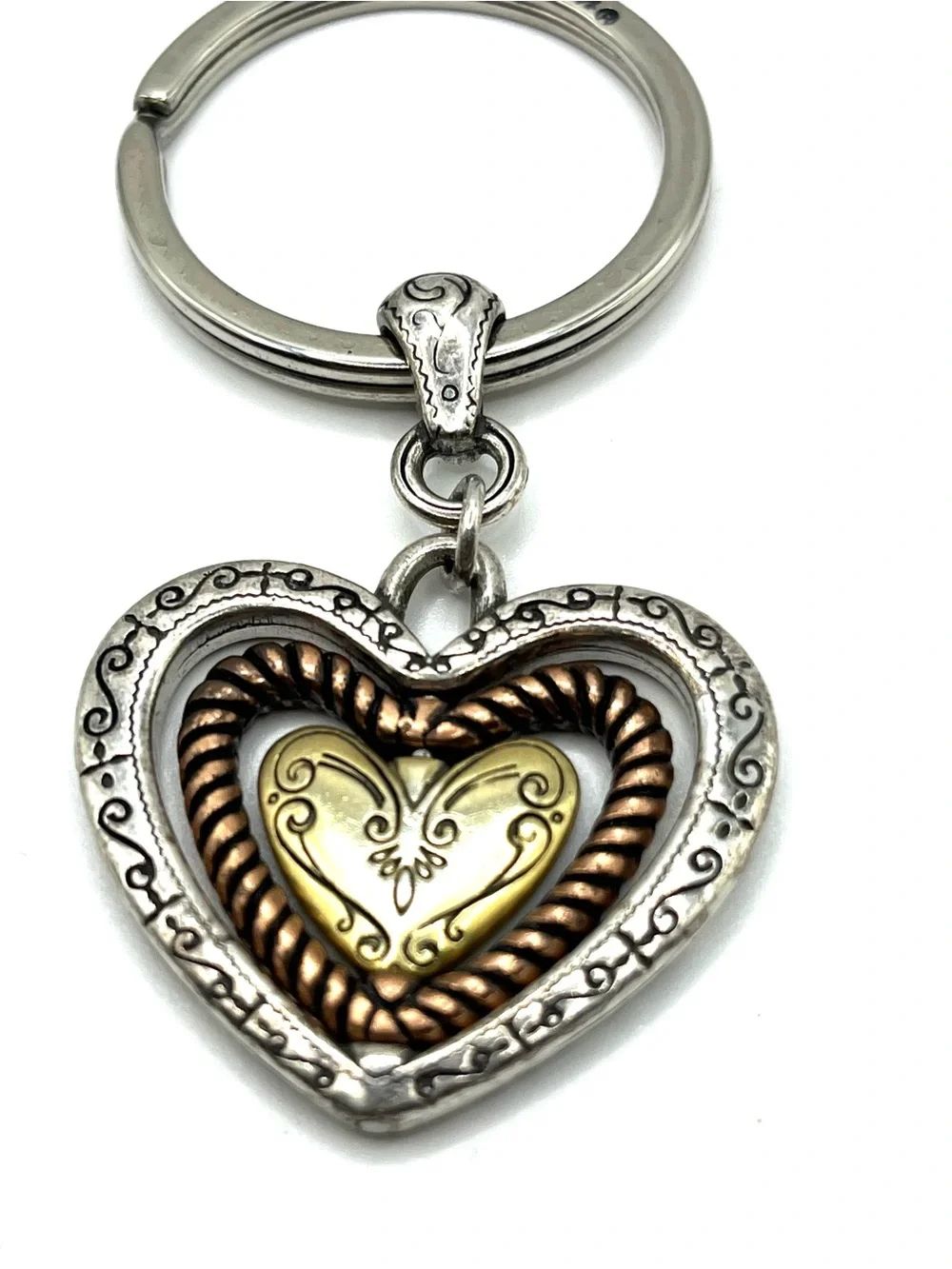 Brighton Two-Tone Heart Keyring in Silver and Gold Plated